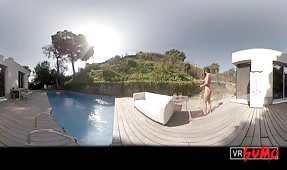 VR Porn Video - Hot Ass Milf Fucks the Pool Boy Outside