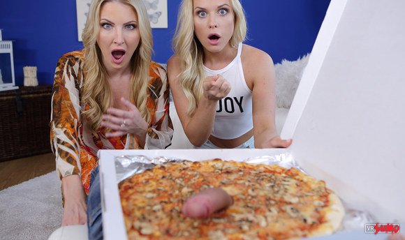 VR Porn Video - Huge Meat Pole Staring Back At Georgie And Vinna From The Pizza Box