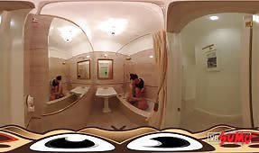 VR Porn Video - Lesbian girlfriends in steamy bathroom fucking